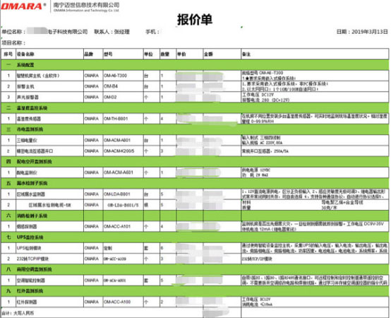 移動機(jī)房監(jiān)控單點報價表